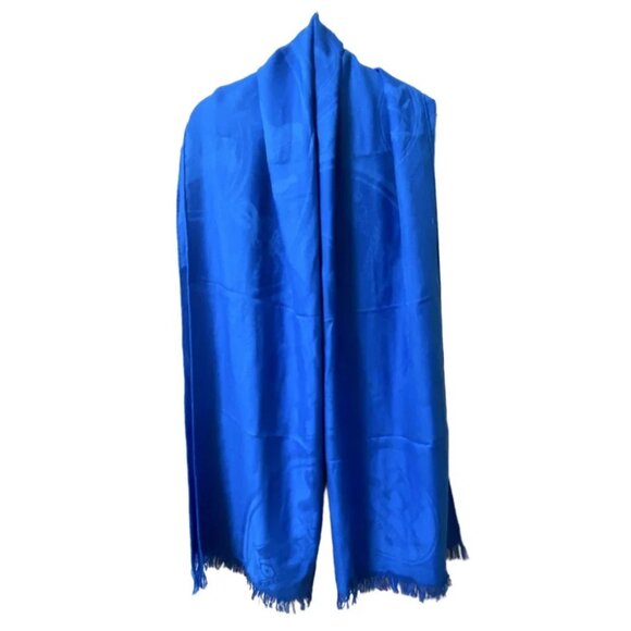 Auth HERMES New Libris - Blue Cashmere Silk Scarf - Picture 1 of 6